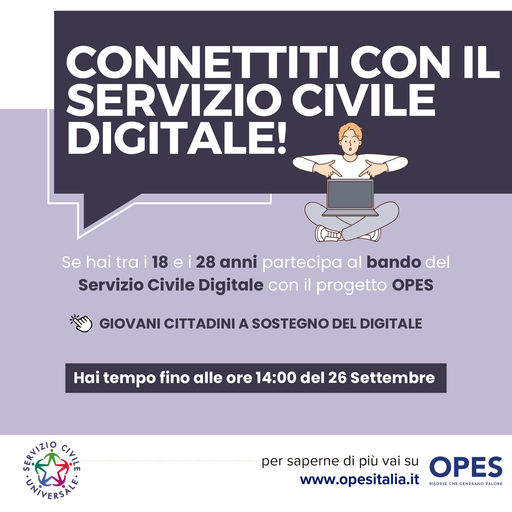 BANDO “ SERVIZIO CIVILE DIGITALE CON IL PROGETTO OPES” PER I GIOVANI  TRA I 18 E I 28 ANNI