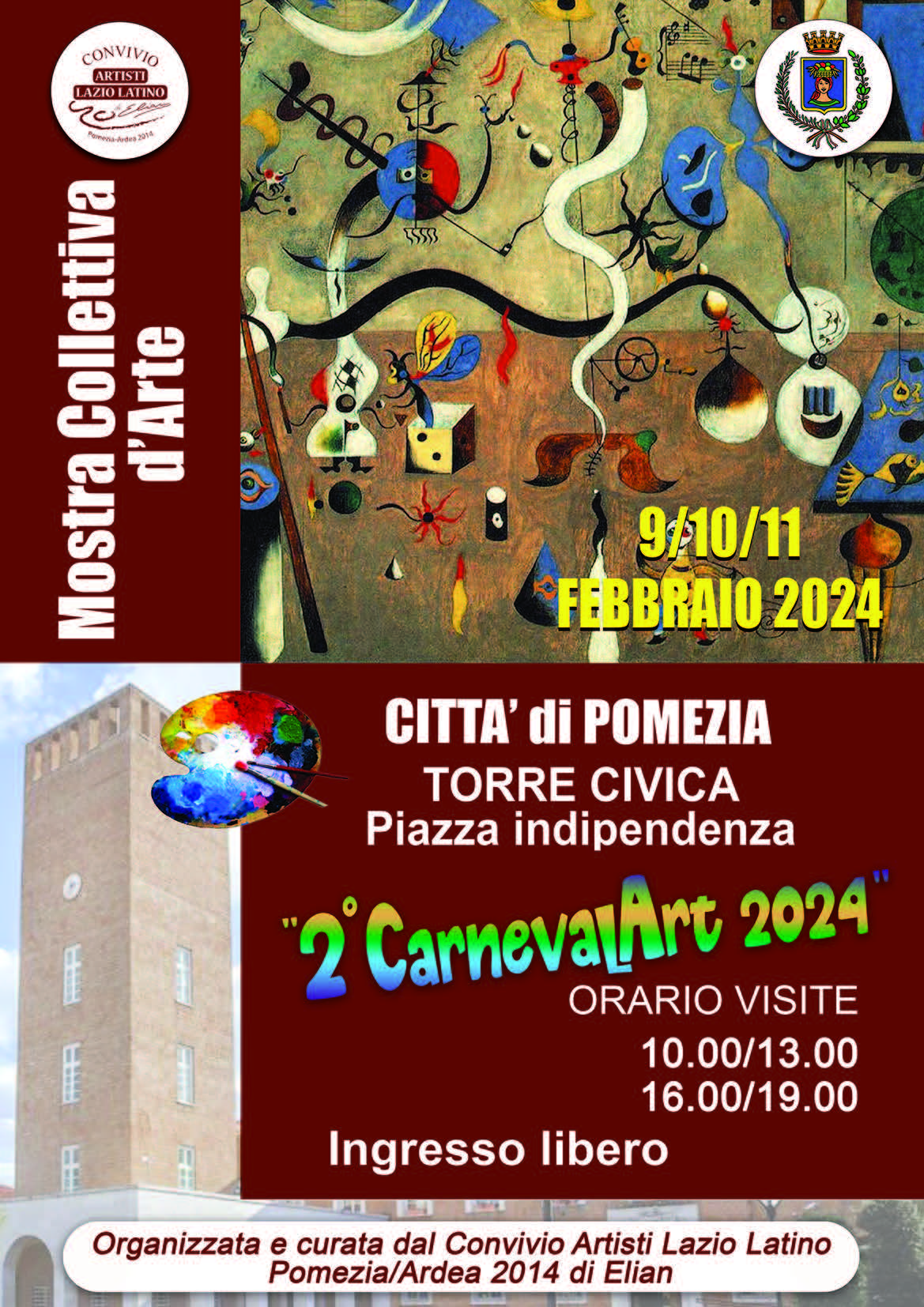 Carnevale a Pomezia, mostra d'arte nella Torre Civica