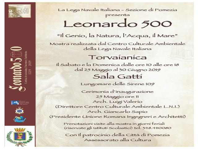Mostra  - Leonardo 500 - ‘’Il Genio , La Natura, l’Acqua, il Mare’’
