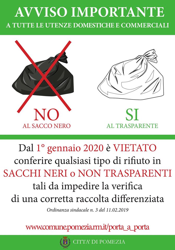 Raccolta porta a porta. Avviso importante a tutte le utenze domestiche e commerciali.