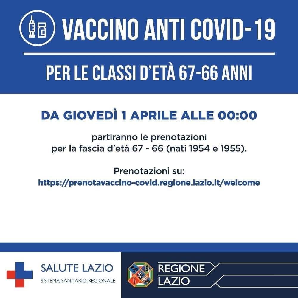 Emergenza Coronavirus, da giovedì 1* aprile al via prenotazioni vaccini per la fascia d'età 67-66